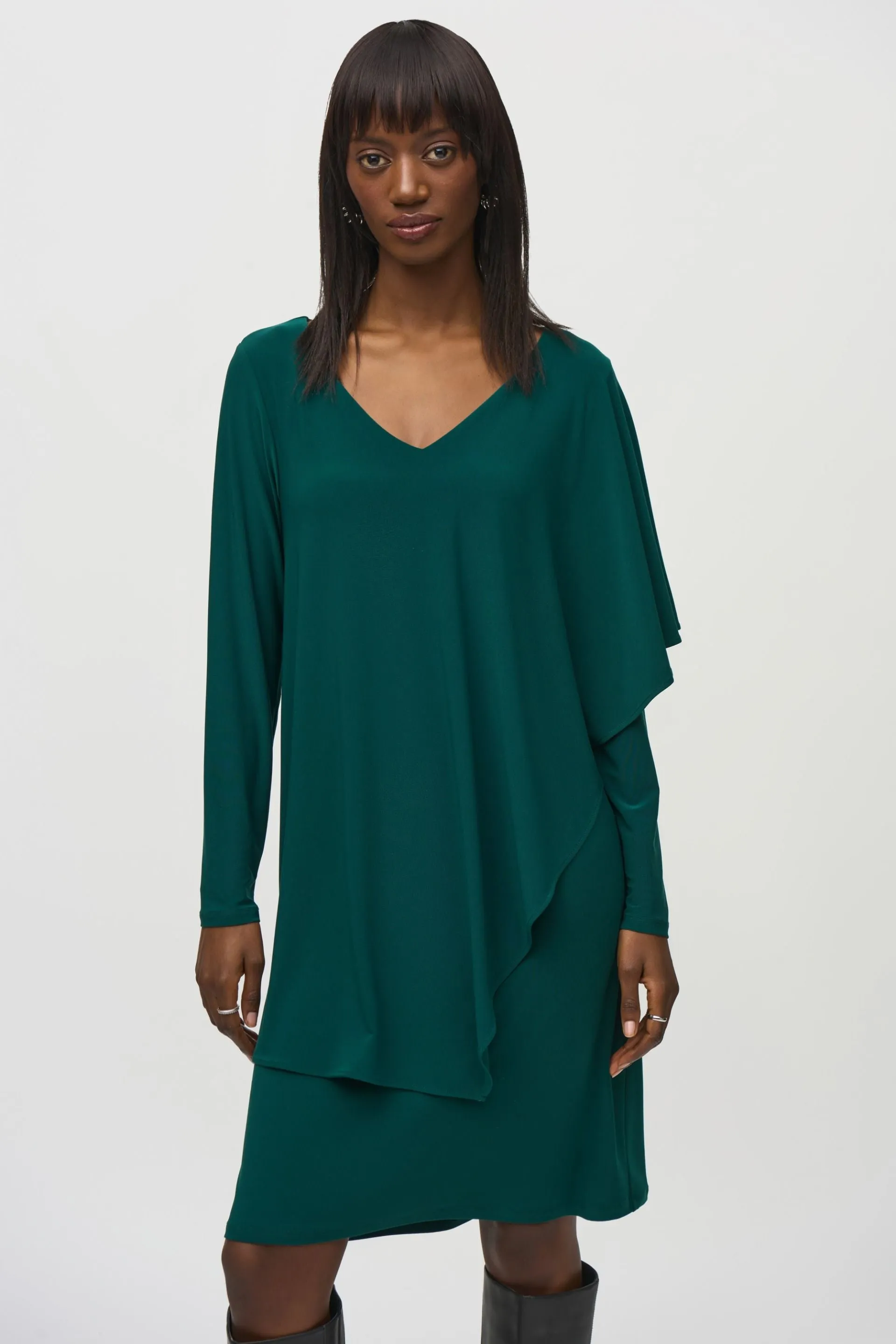 Joseph Ribkoff Draped Overlay V-Neck Shift Dress 244040