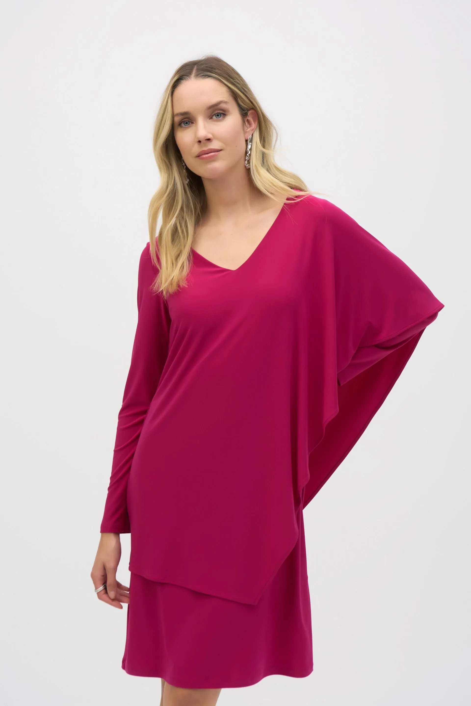 Joseph Ribkoff Draped Overlay V-Neck Shift Dress 244040