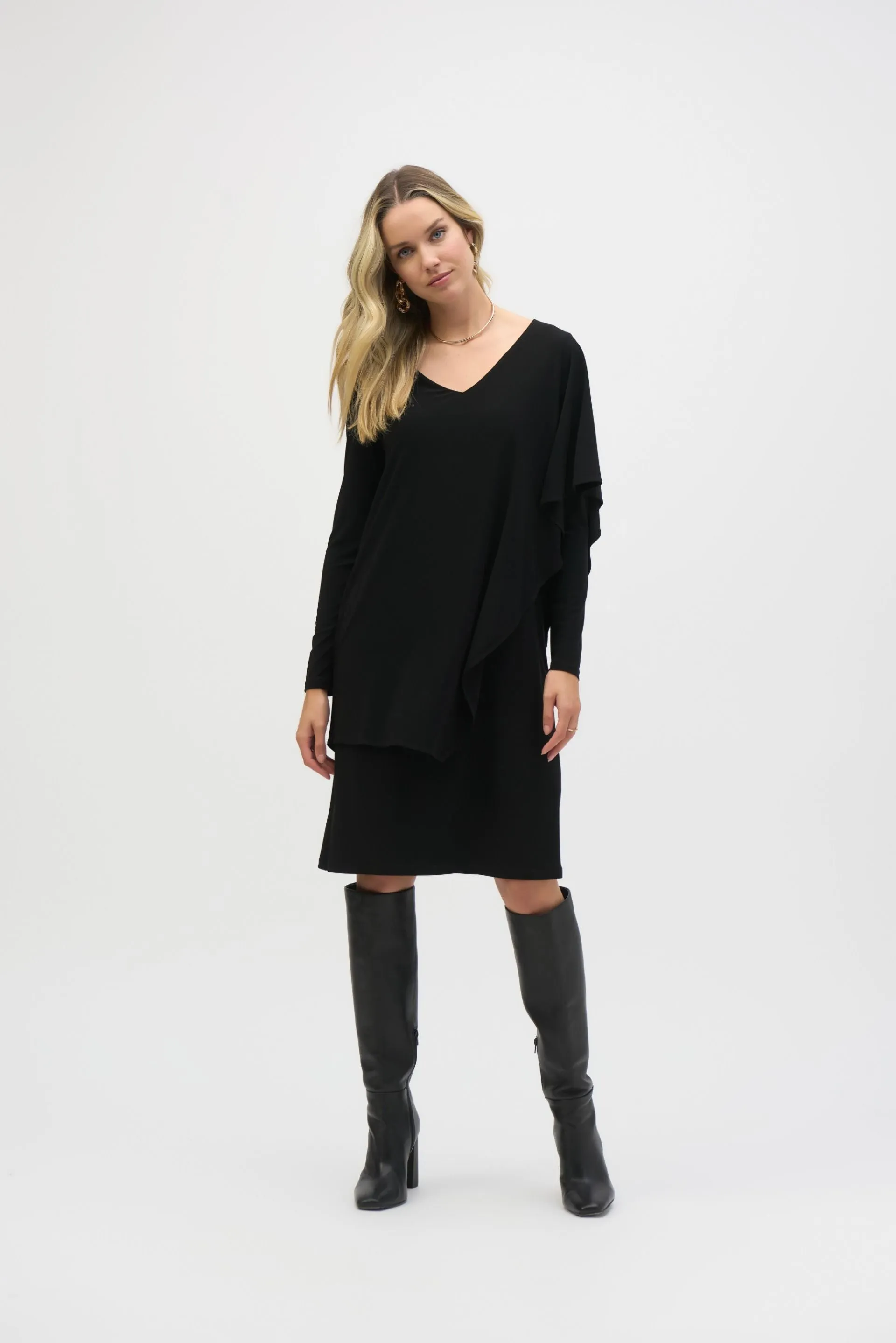 Joseph Ribkoff Draped Overlay V-Neck Shift Dress 244040
