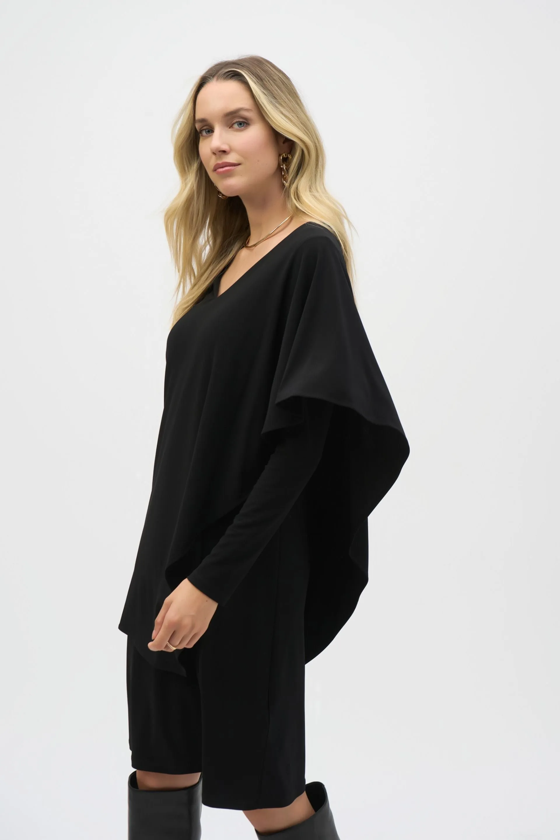 Joseph Ribkoff Draped Overlay V-Neck Shift Dress 244040