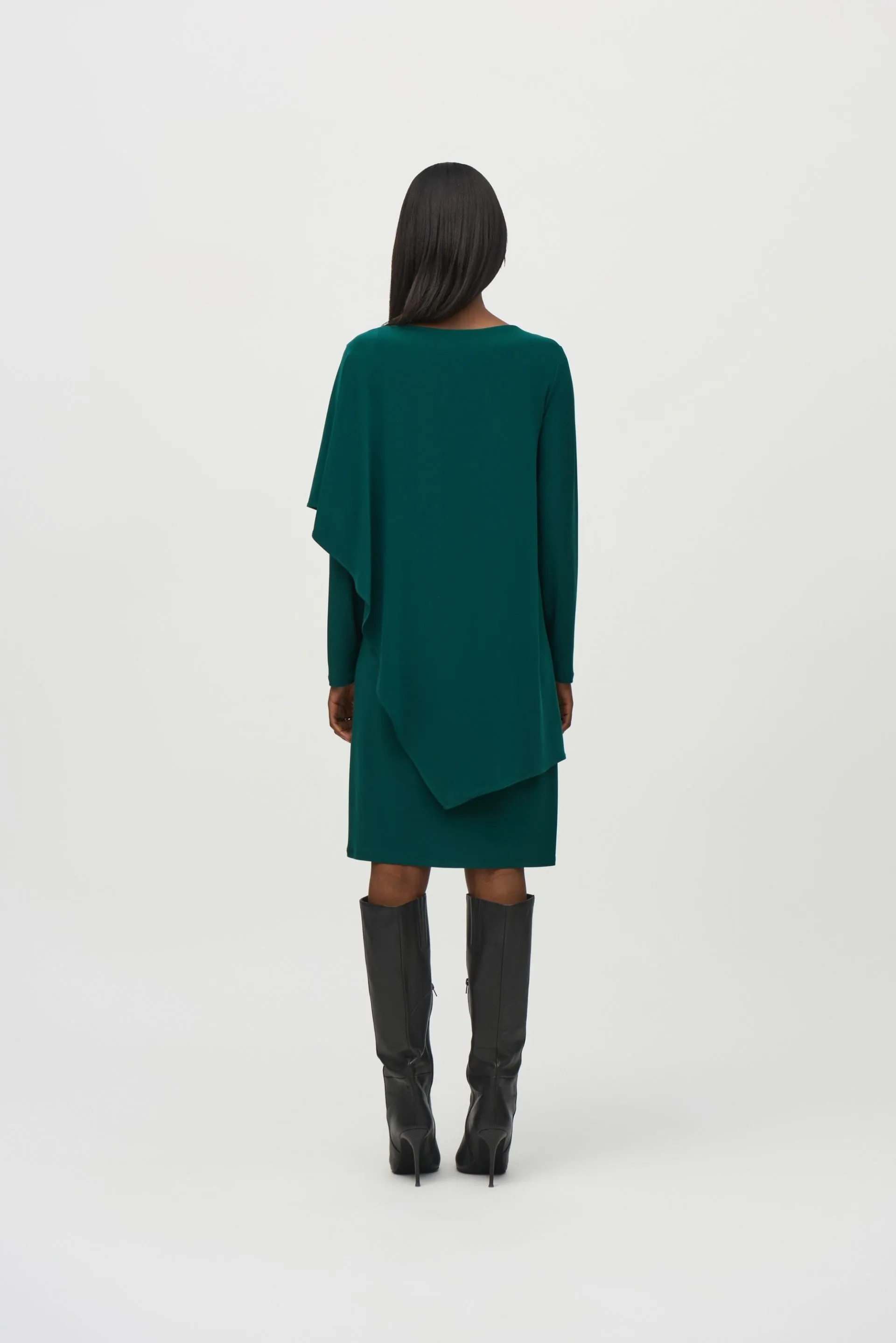 Joseph Ribkoff Draped Overlay V-Neck Shift Dress 244040