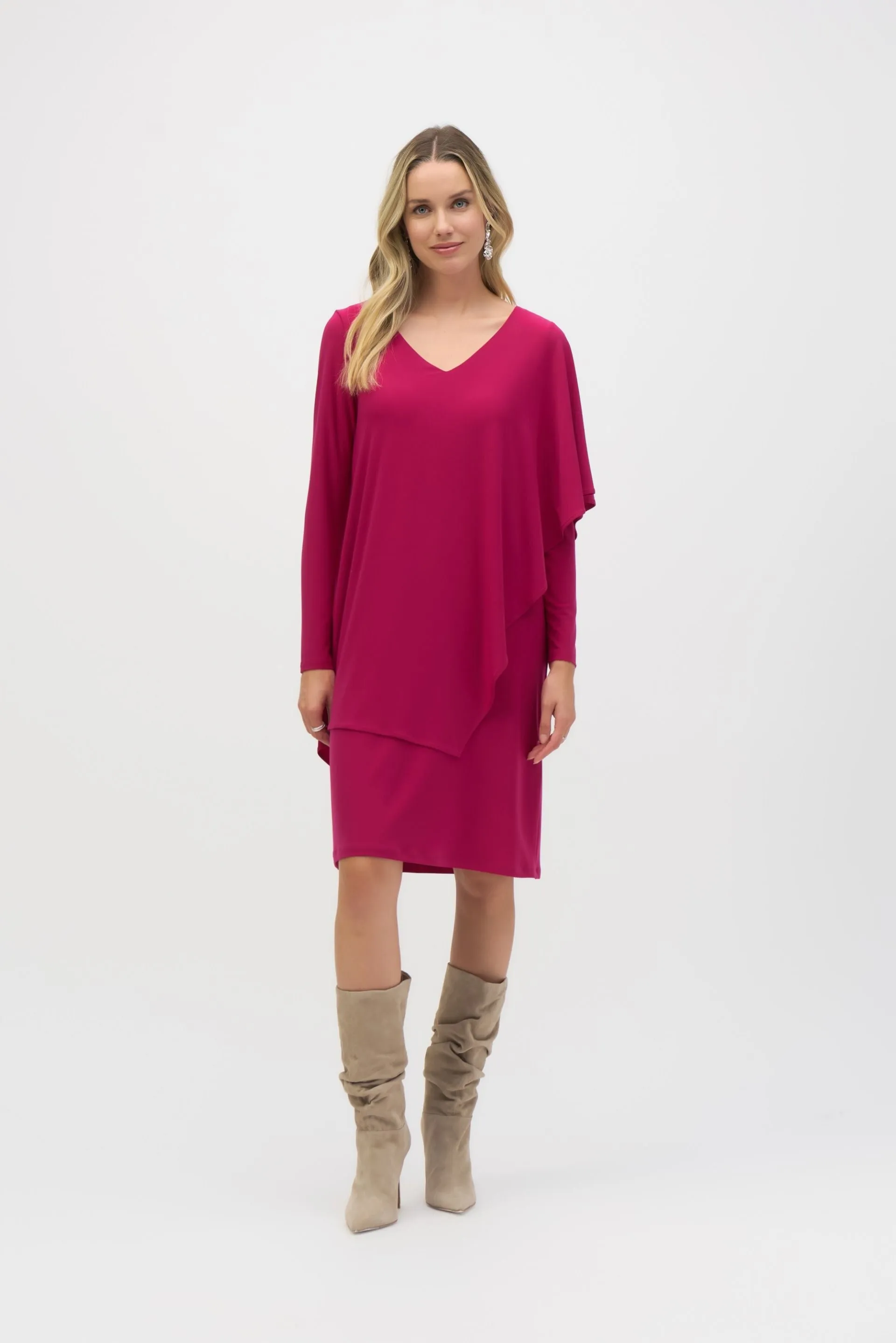 Joseph Ribkoff Draped Overlay V-Neck Shift Dress 244040