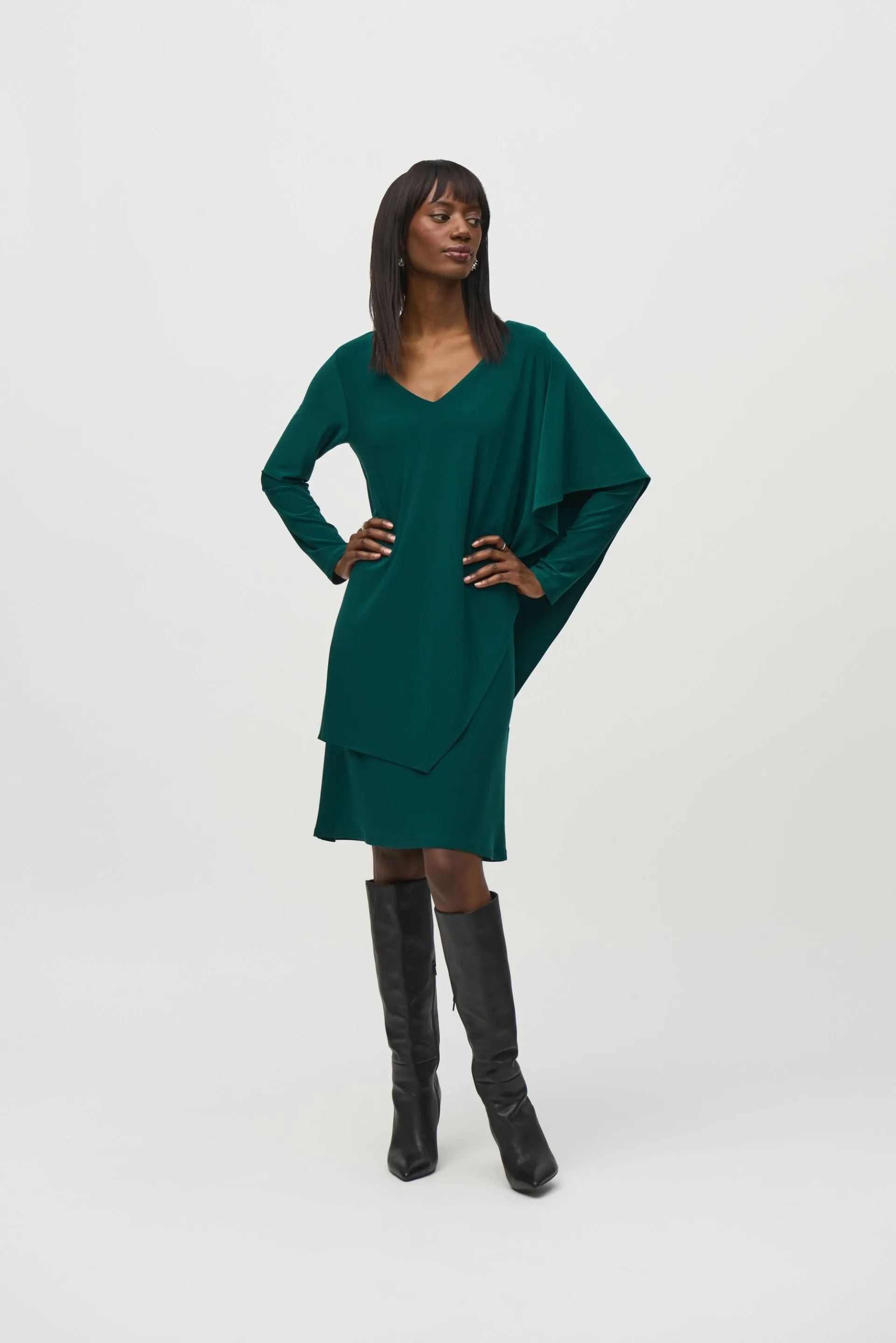 Joseph Ribkoff Draped Overlay V-Neck Shift Dress 244040