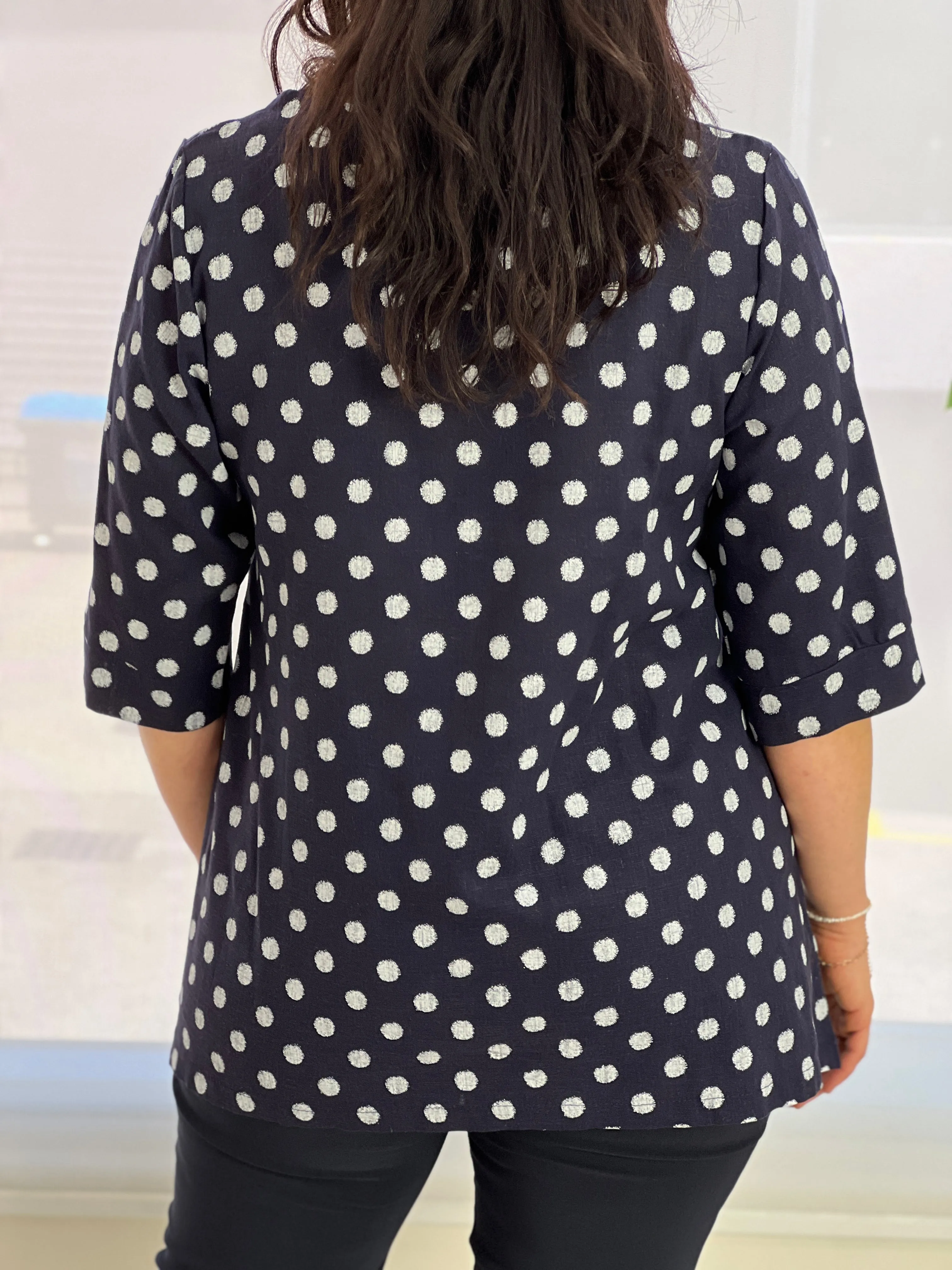 Karla Navy Spot Linen Top