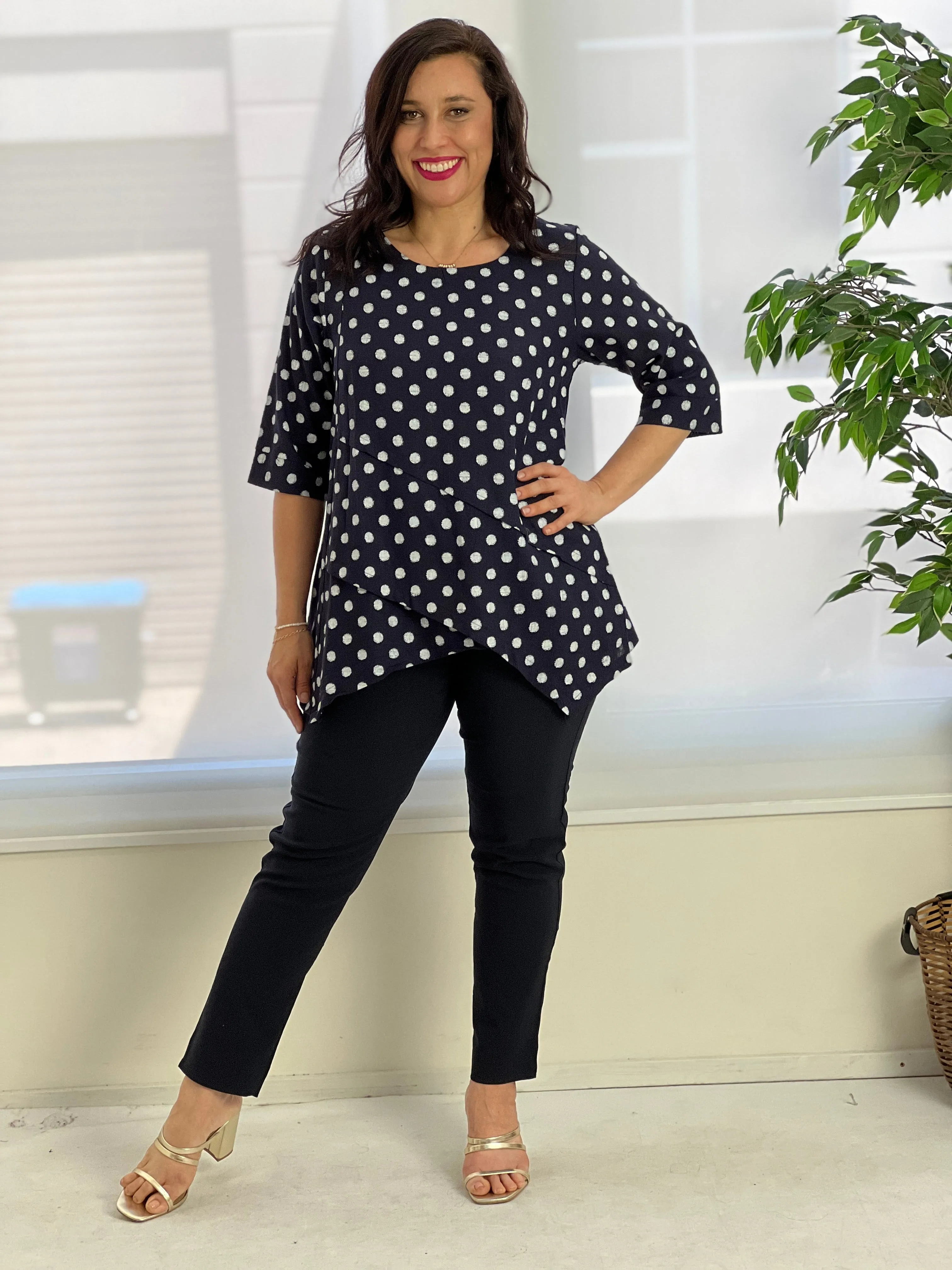 Karla Navy Spot Linen Top