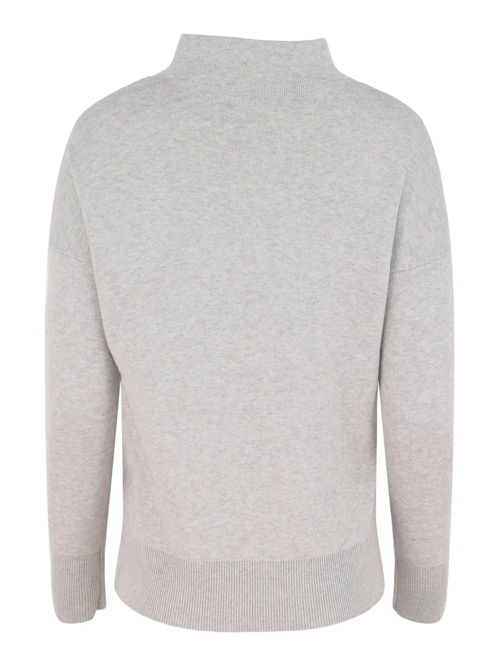Kinross Doubleknit Hi-Low Funnel Sweater in Pebble