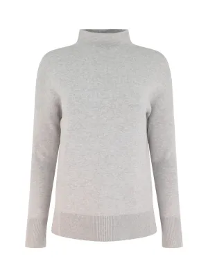 Kinross Doubleknit Hi-Low Funnel Sweater in Pebble