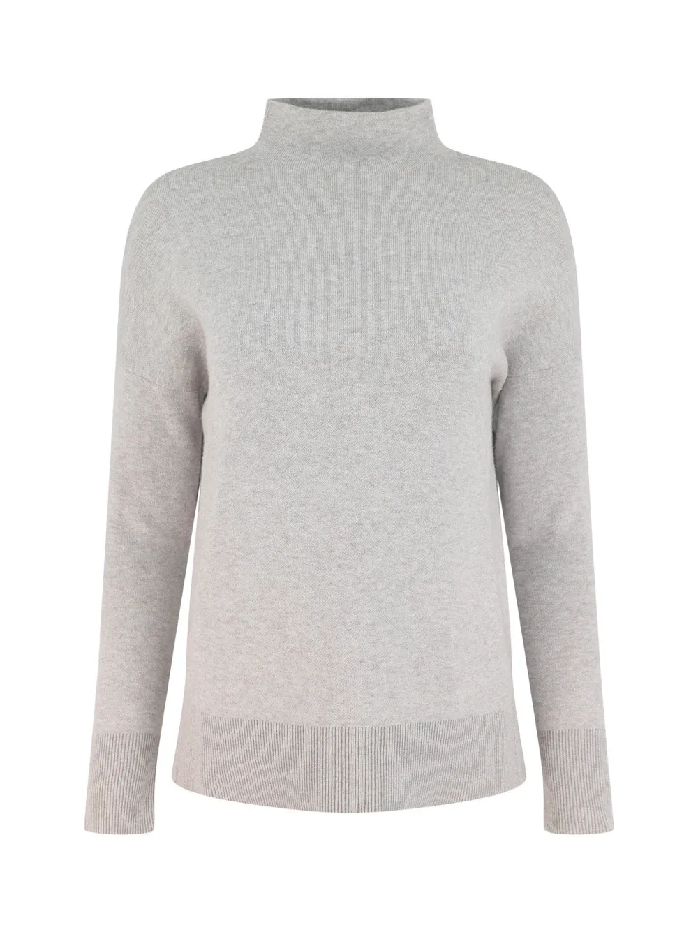 Kinross Doubleknit Hi-Low Funnel Sweater in Pebble