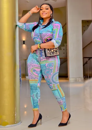 Lana Floral- 2pcs Collar Blouse and Leggings Set (New)
