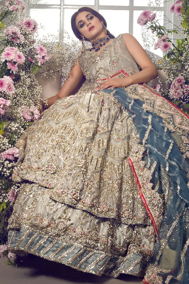 Latest beautiful Pakistani bridal outfit online in ice blue color # B3462