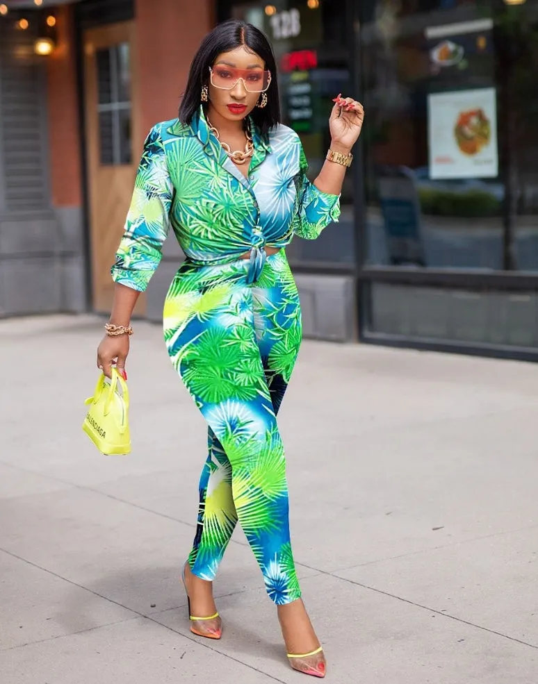 Letoya- 2pcs Collar Blouse and Leggings Set (New)