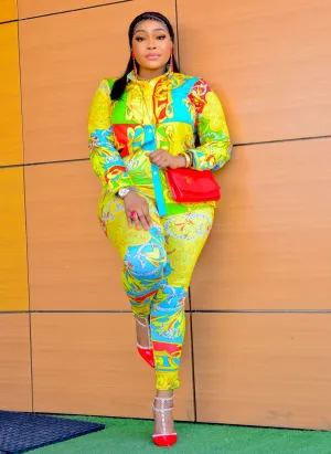 Letoya- 2pcs Collar Blouse and Leggings Set (New)