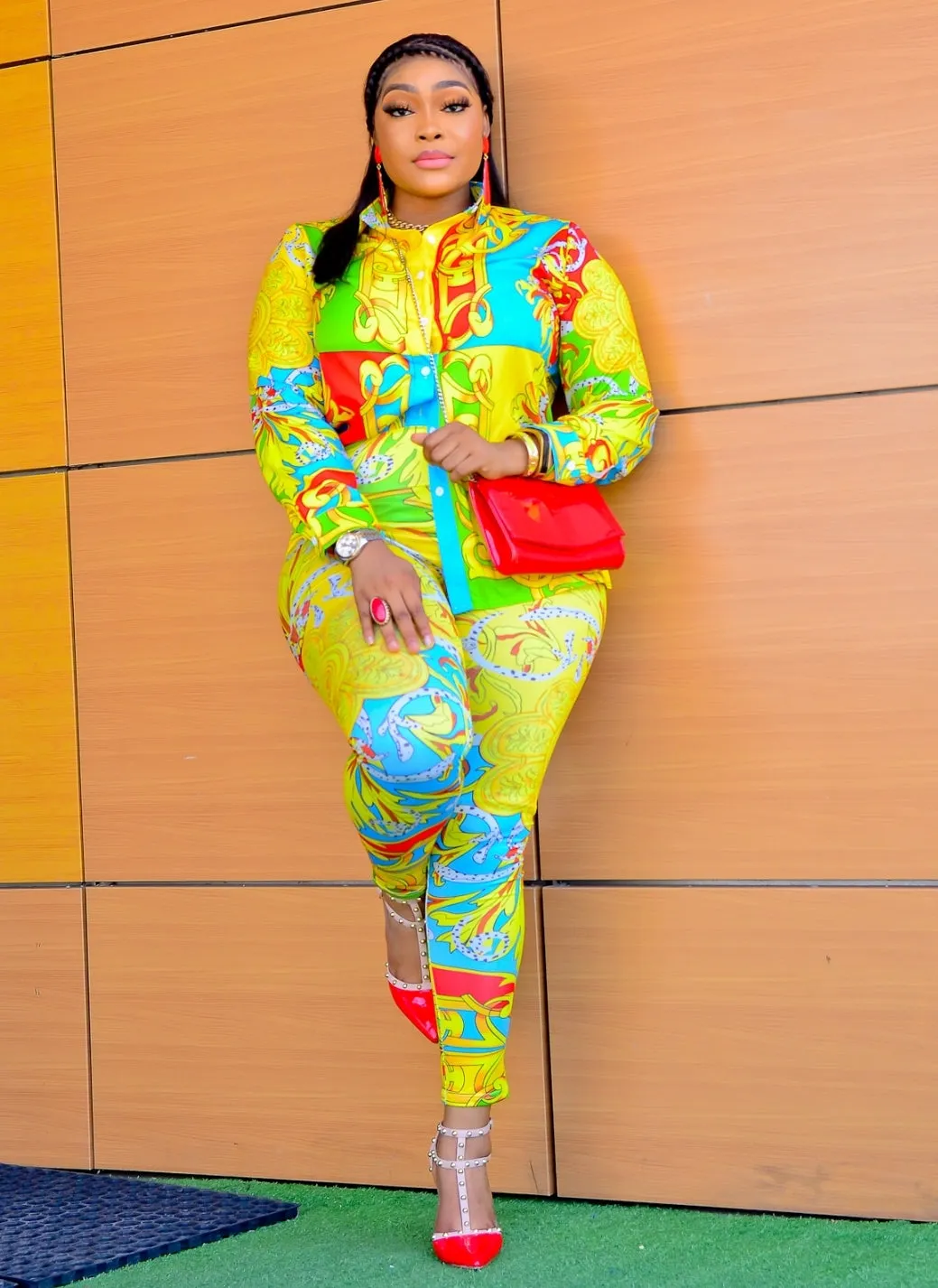 Letoya- 2pcs Collar Blouse and Leggings Set (New)