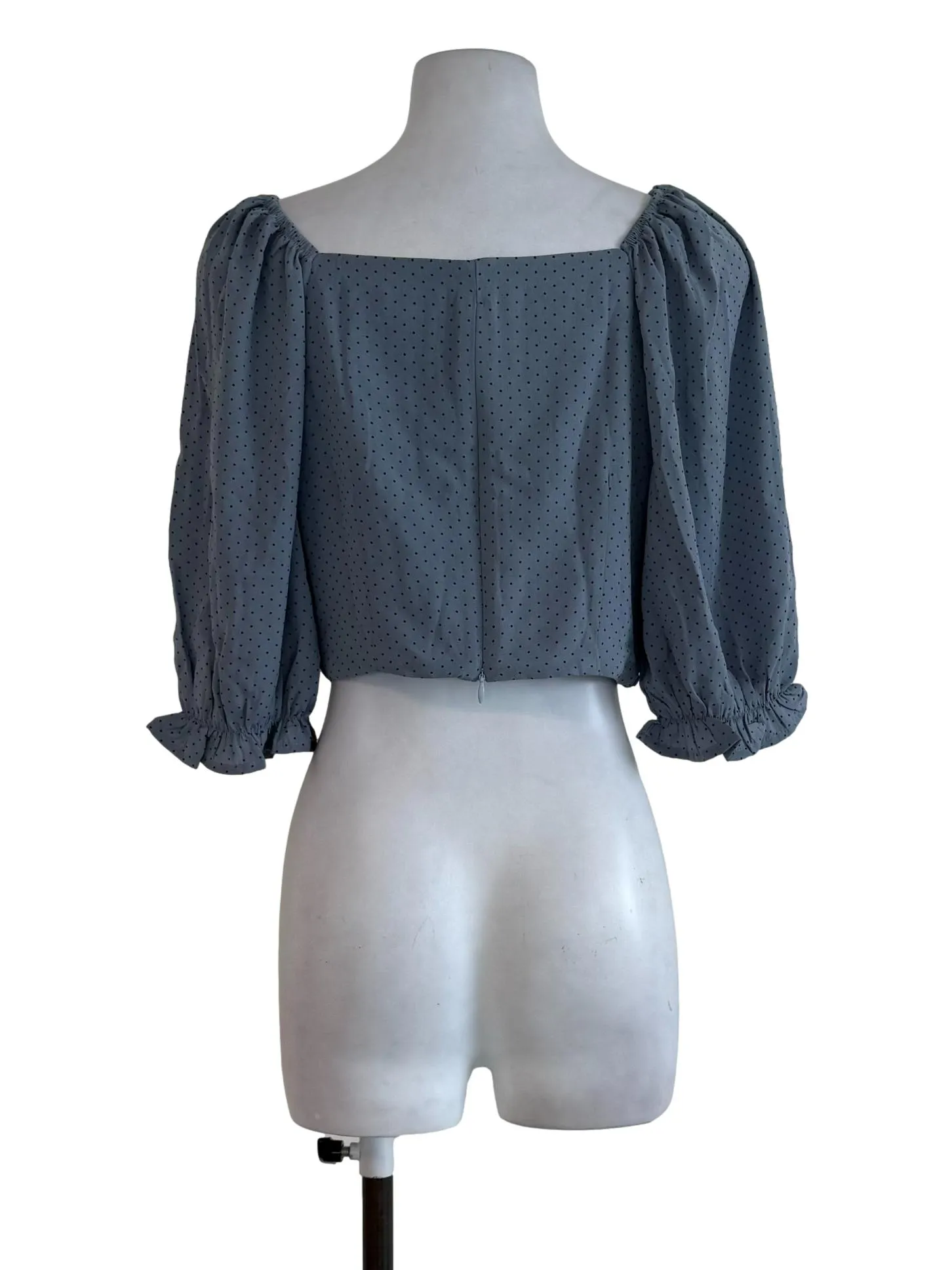 Light Blue Dots Puffle Sleeves Crop Top