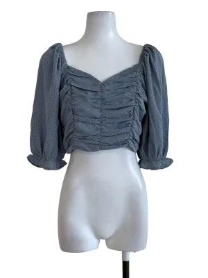 Light Blue Dots Puffle Sleeves Crop Top