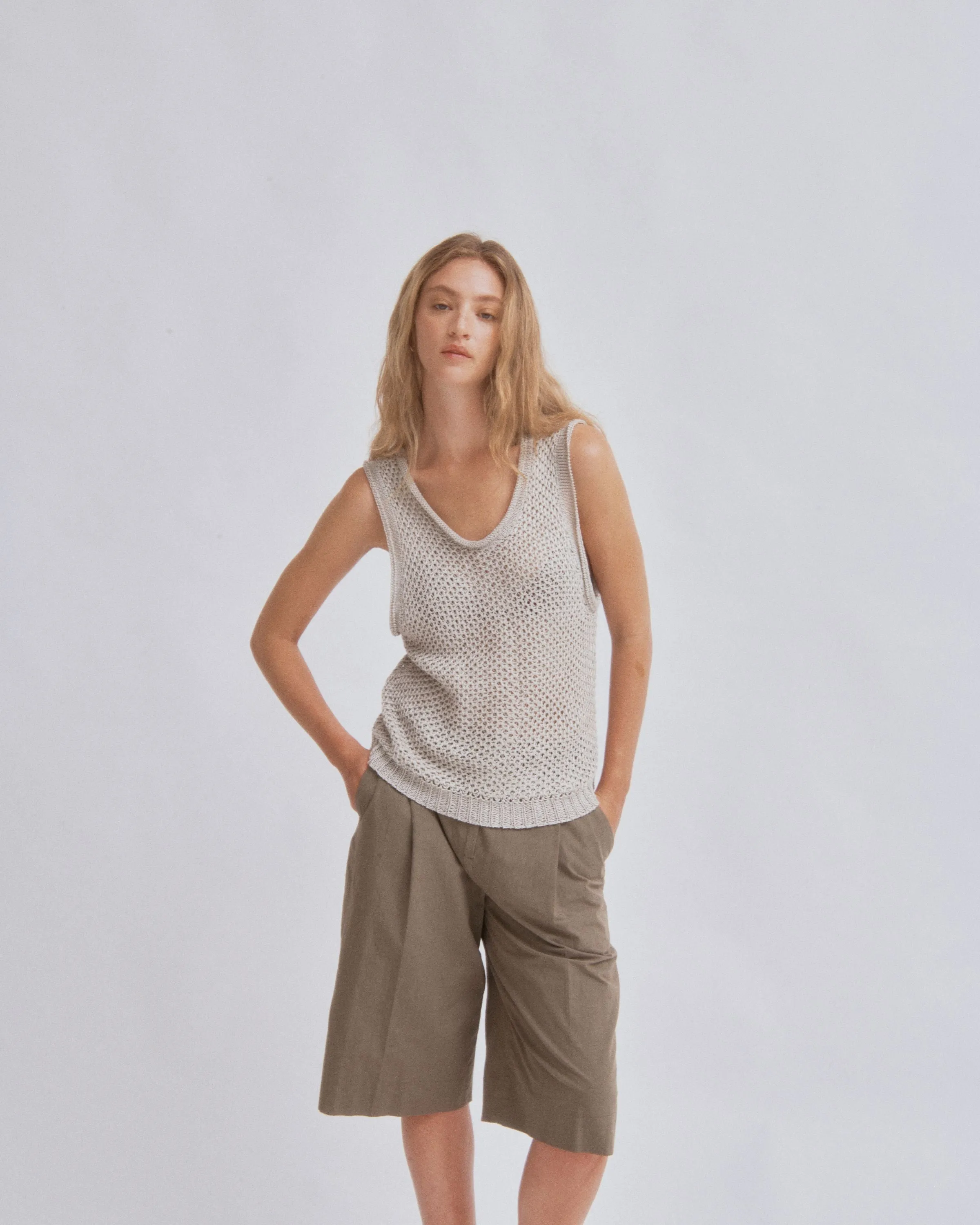 Linen Knit Tank in Sand