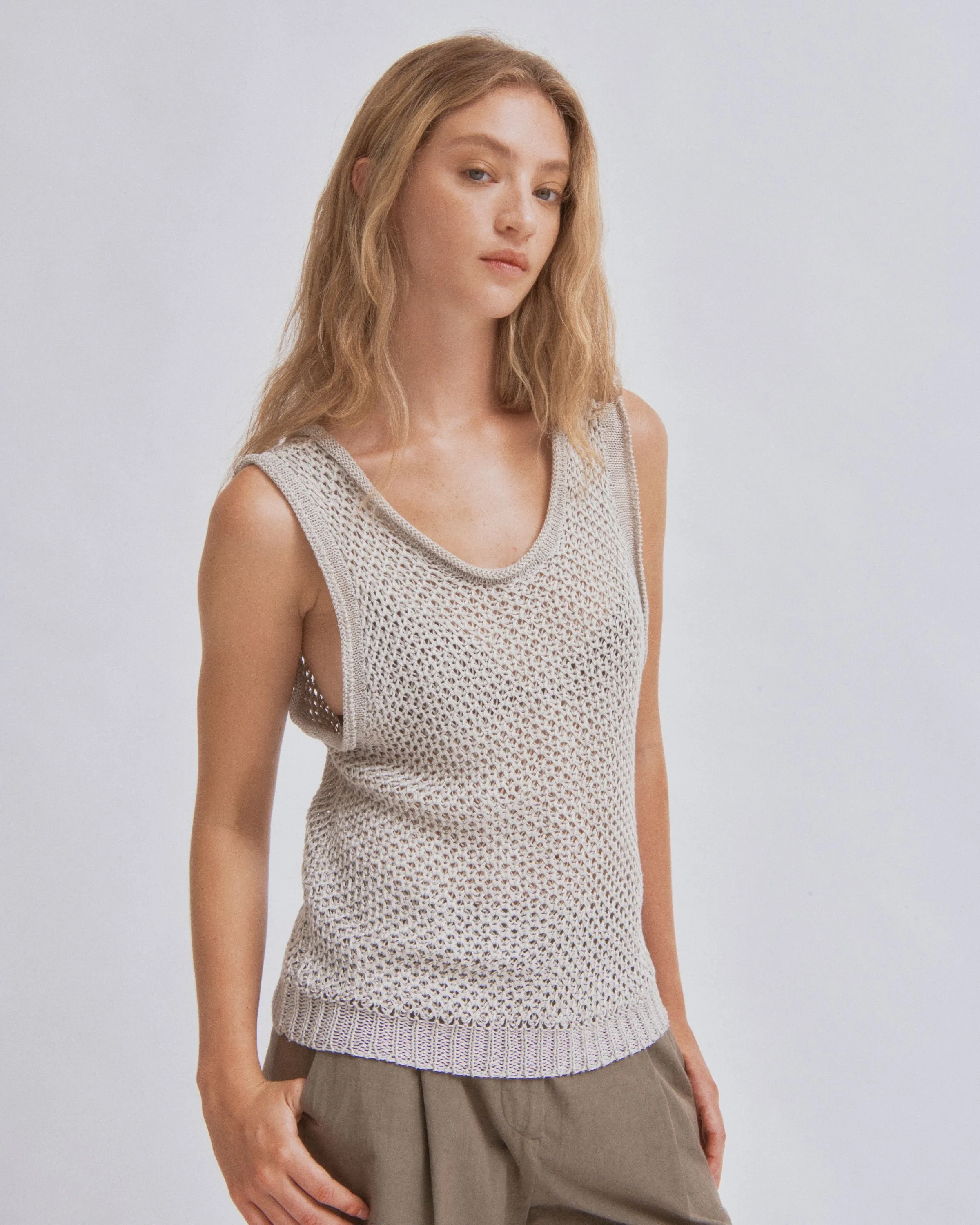 Linen Knit Tank in Sand
