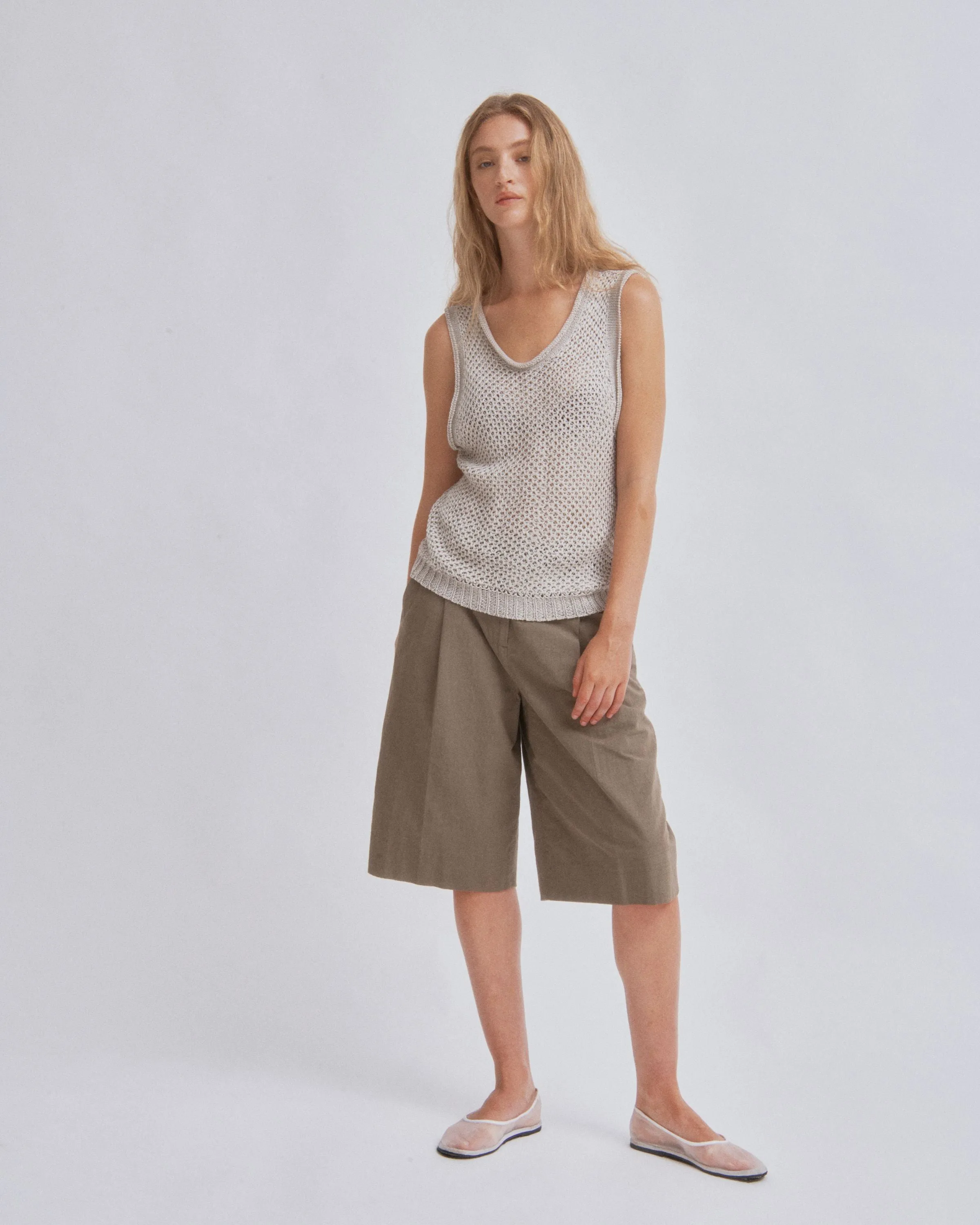 Linen Knit Tank in Sand