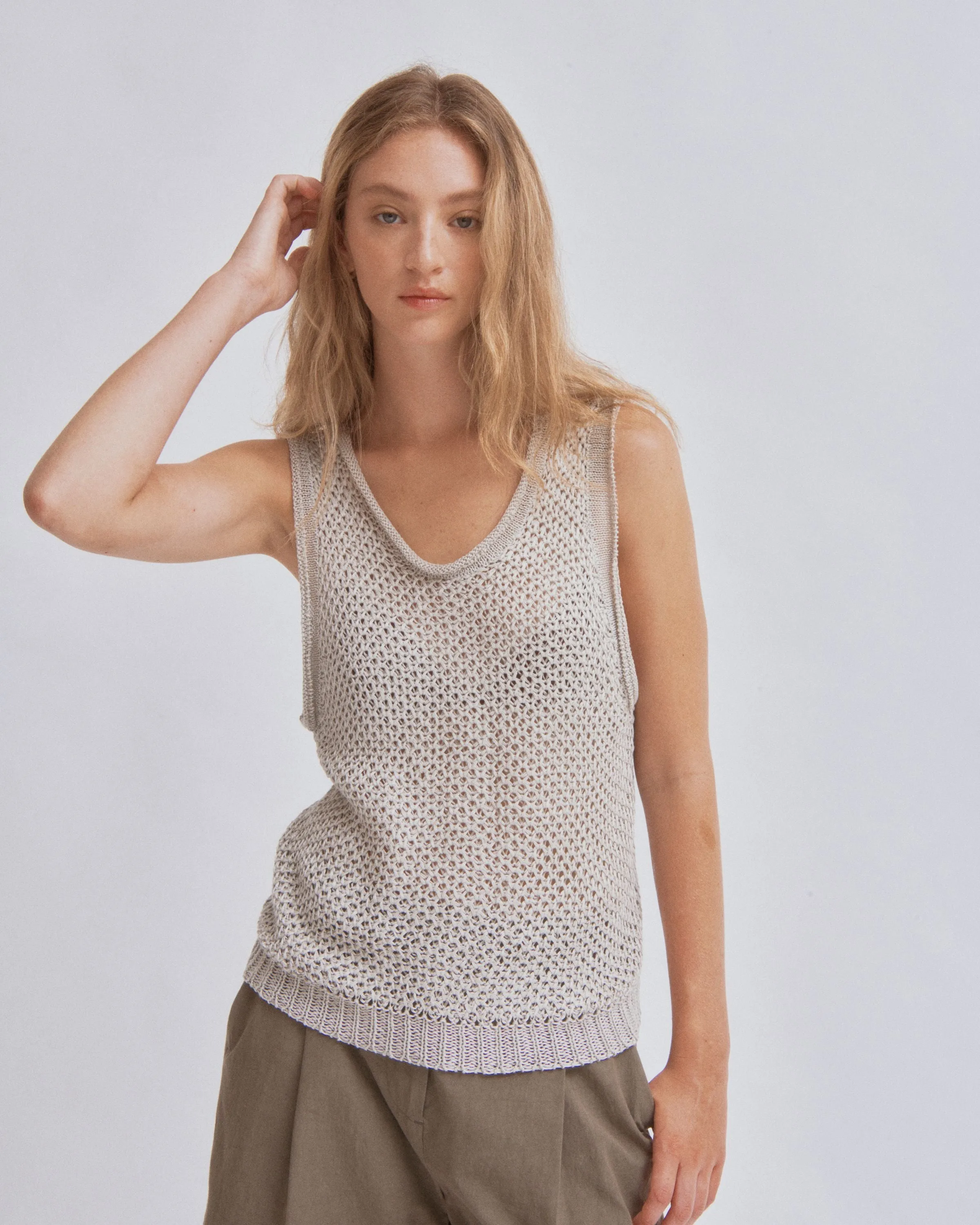 Linen Knit Tank in Sand