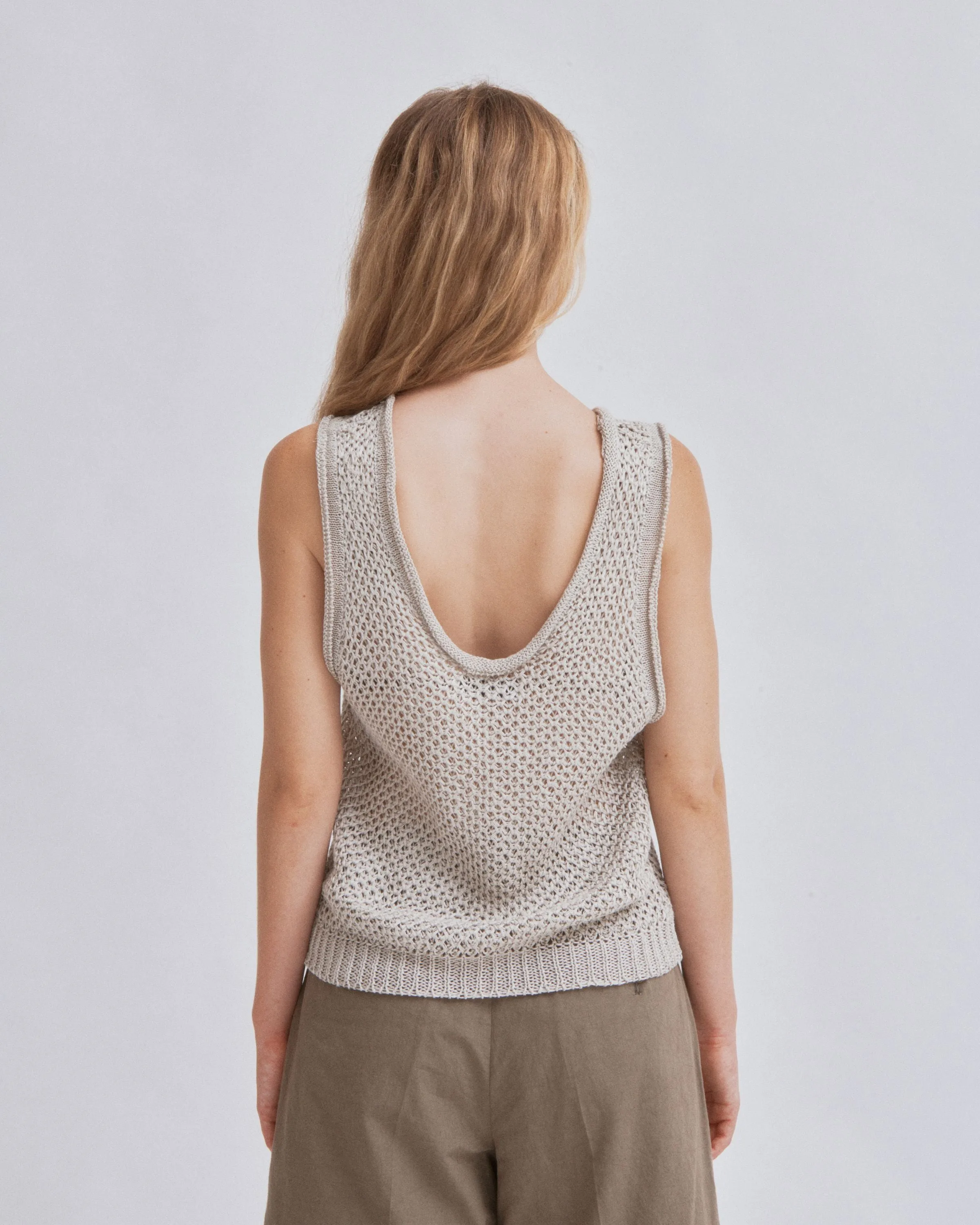 Linen Knit Tank in Sand