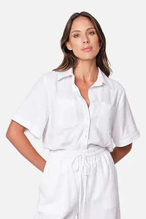 Linen Short Sleeve Button-Up Shirt WHITE