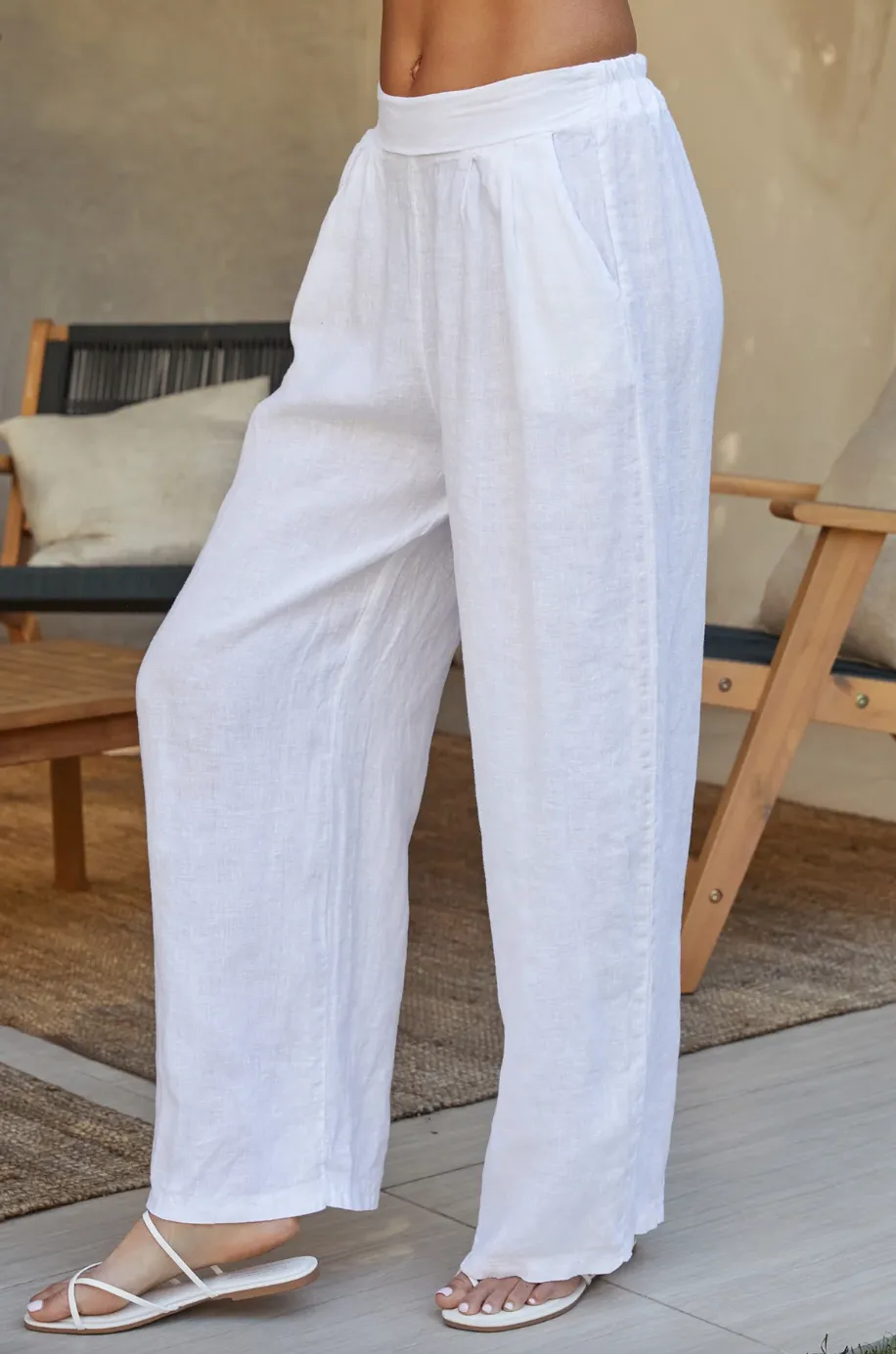 Linen Wide Leg Pant-White-Final Sale