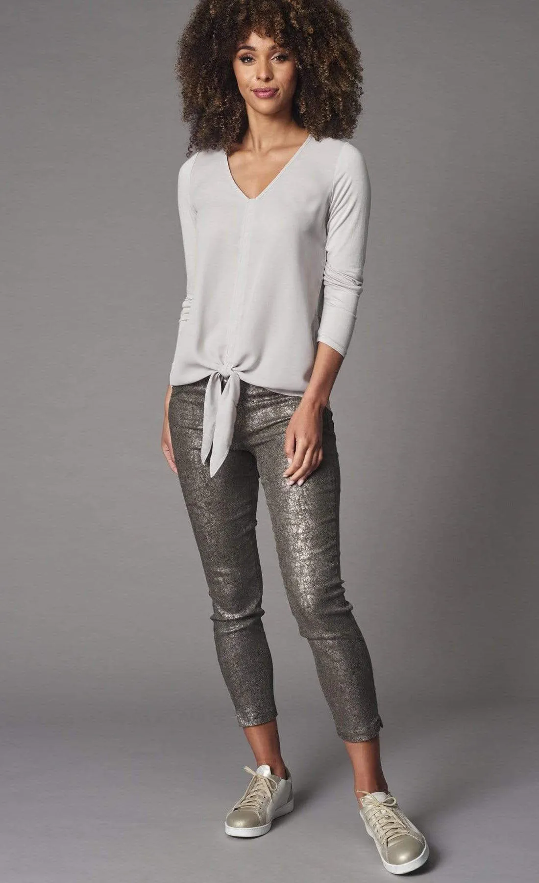Lola & Sophie Foil Denim Boyfriend Cropped Jean