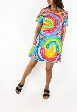 Lordy Dordy rainbow print t-shirt dress size XS, fits 6 and 8