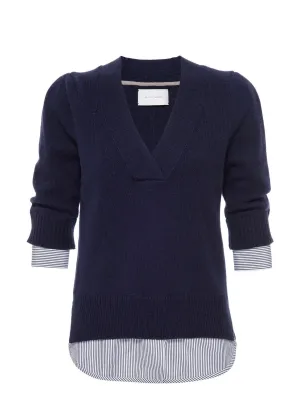 Lucie Layered Vee Looker (Navy/Stripe woven)