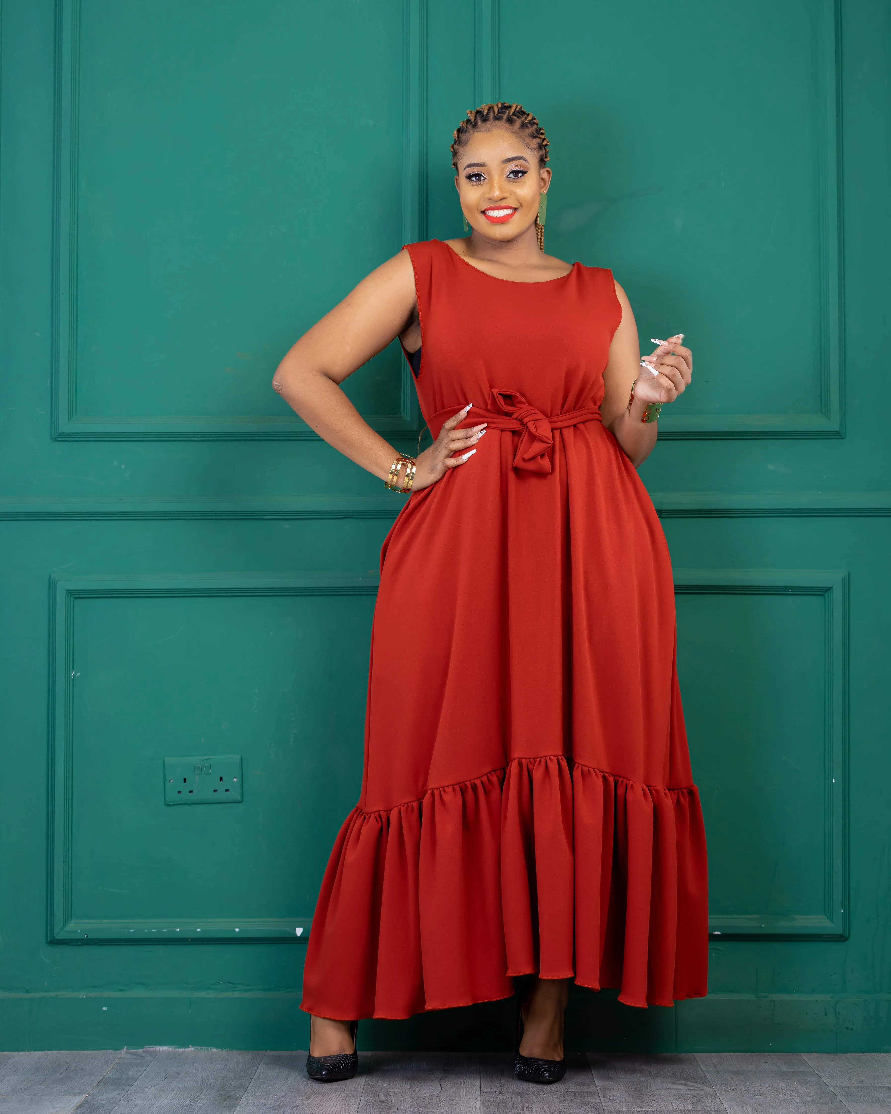 Lugala Maxi Shift Dress - Fire Brown