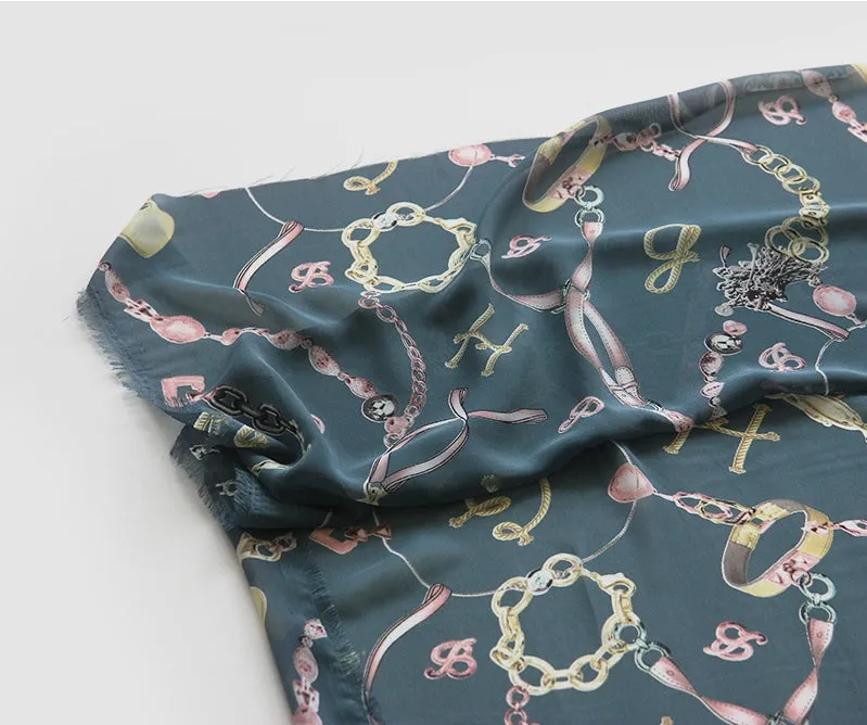 Luxury Chain Chiffon Fabric, Coral Pink, Teal, By the Yard /55985