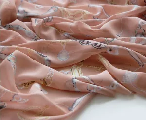 Luxury Chain Chiffon Fabric, Coral Pink, Teal, By the Yard /55985
