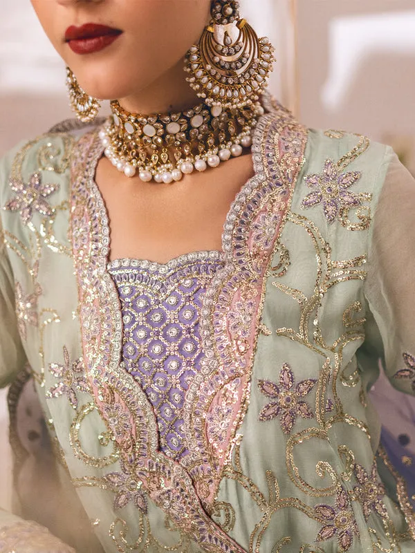 Luxury Mint Green Gown Style Lilac Sharara Pakistani Wedding Dress