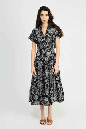 Magdalen Embroidered Maxi Shirt Dress (Black)