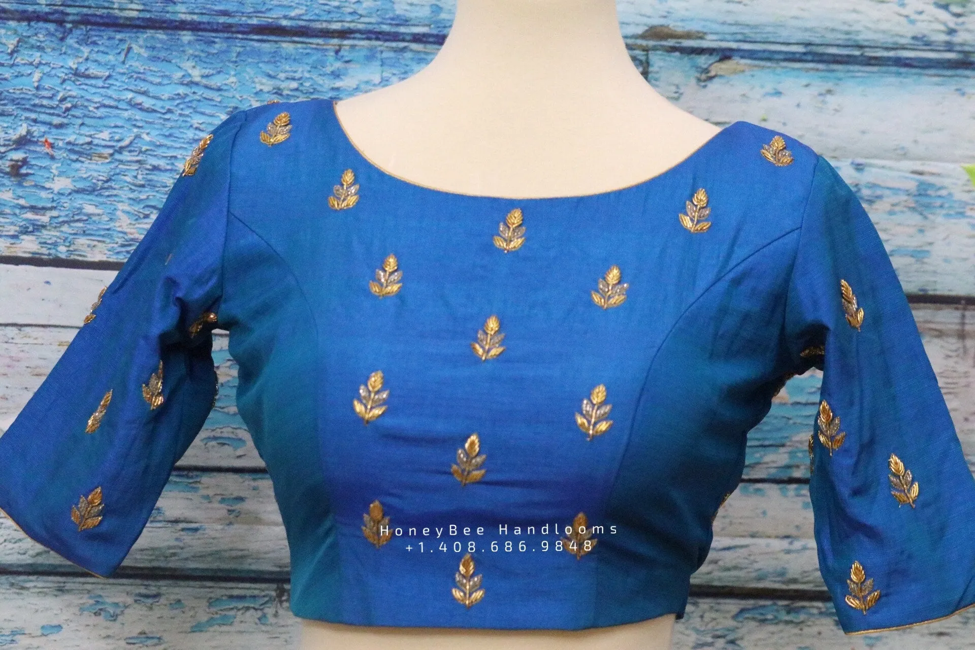 Maggam work designer blouse - Pattu Saree Blouse -Maggam work blouse - Kundan work blouse - Saree Blouse - blue Saree Blouse - blue Blouse