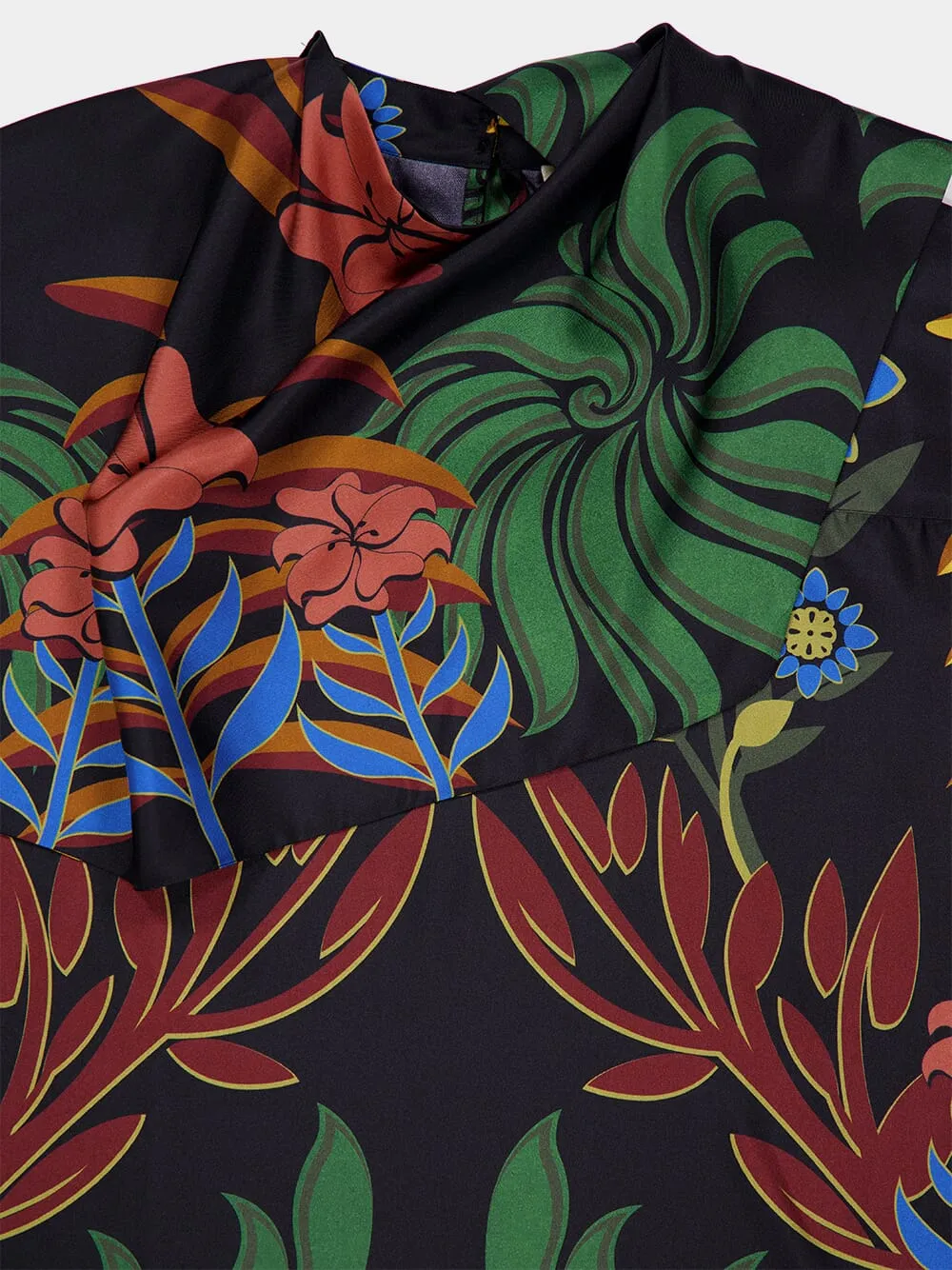 Magnolia Visual Garden Print Printed Silk Twill Top with Scarf