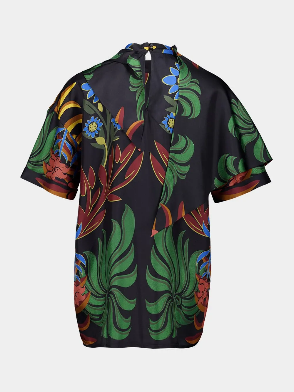 Magnolia Visual Garden Print Printed Silk Twill Top with Scarf
