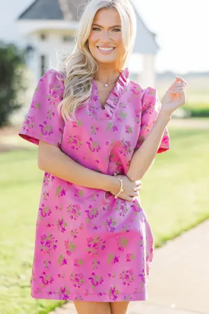 Make Your Move Pink Floral Brocade Dress