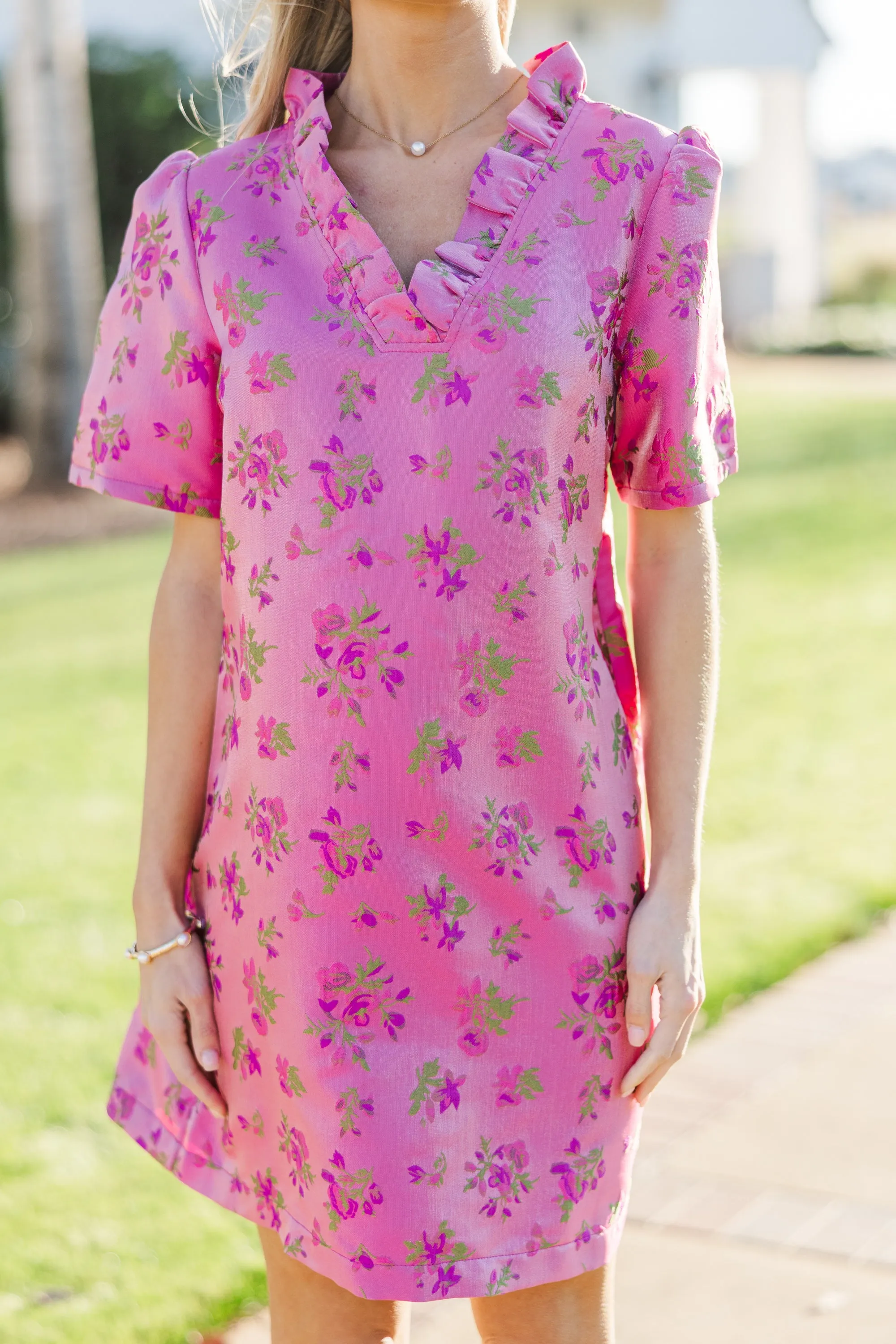Make Your Move Pink Floral Brocade Dress