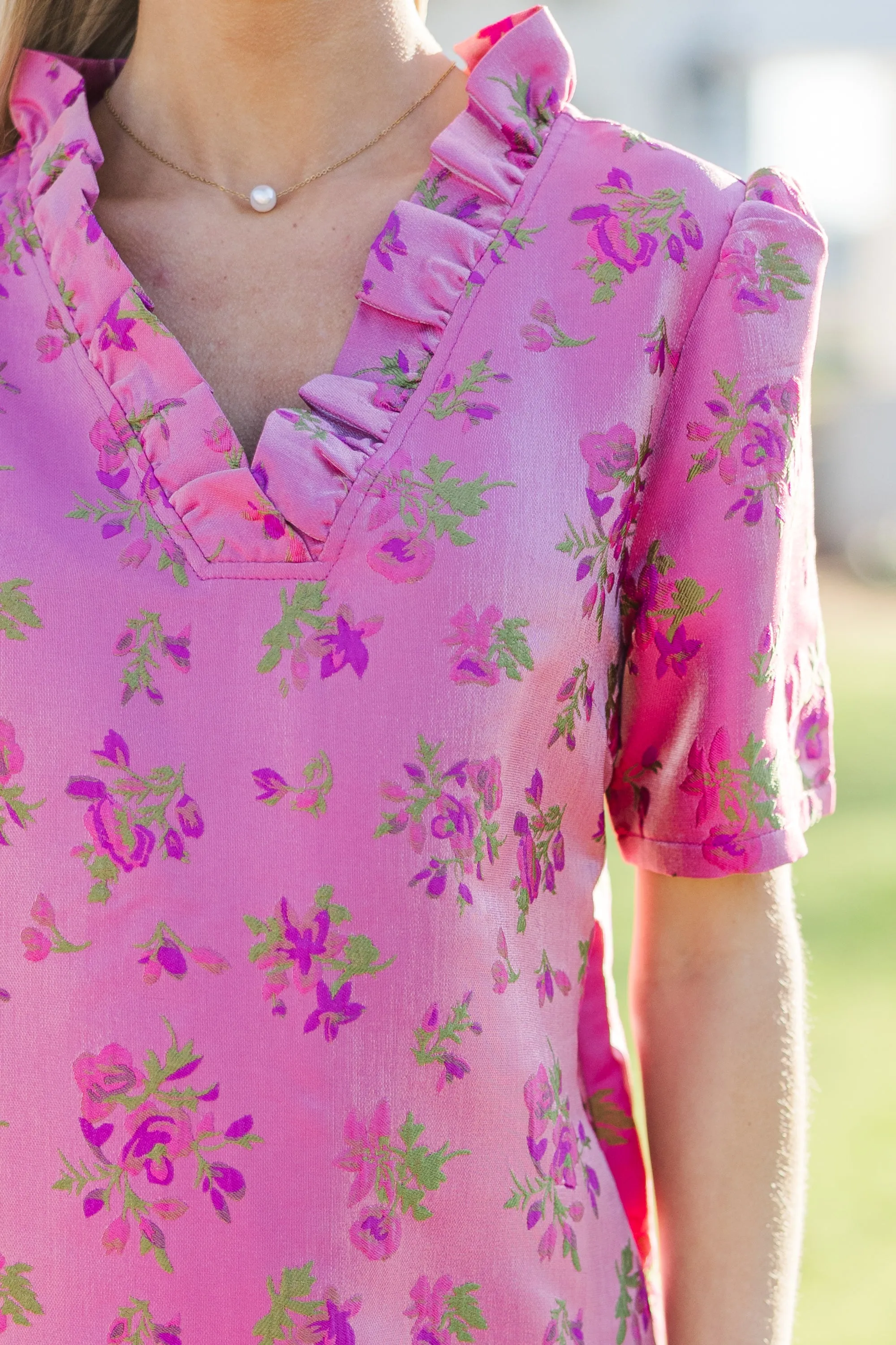 Make Your Move Pink Floral Brocade Dress