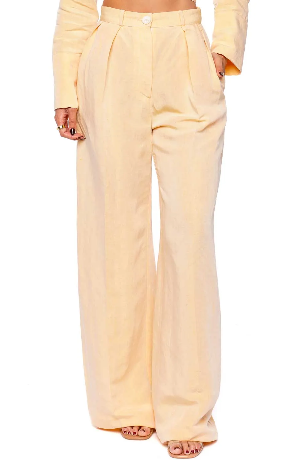 Mango Linen Button Pleated Trouser