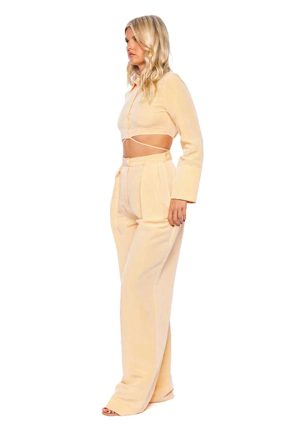 Mango Linen Button Pleated Trouser