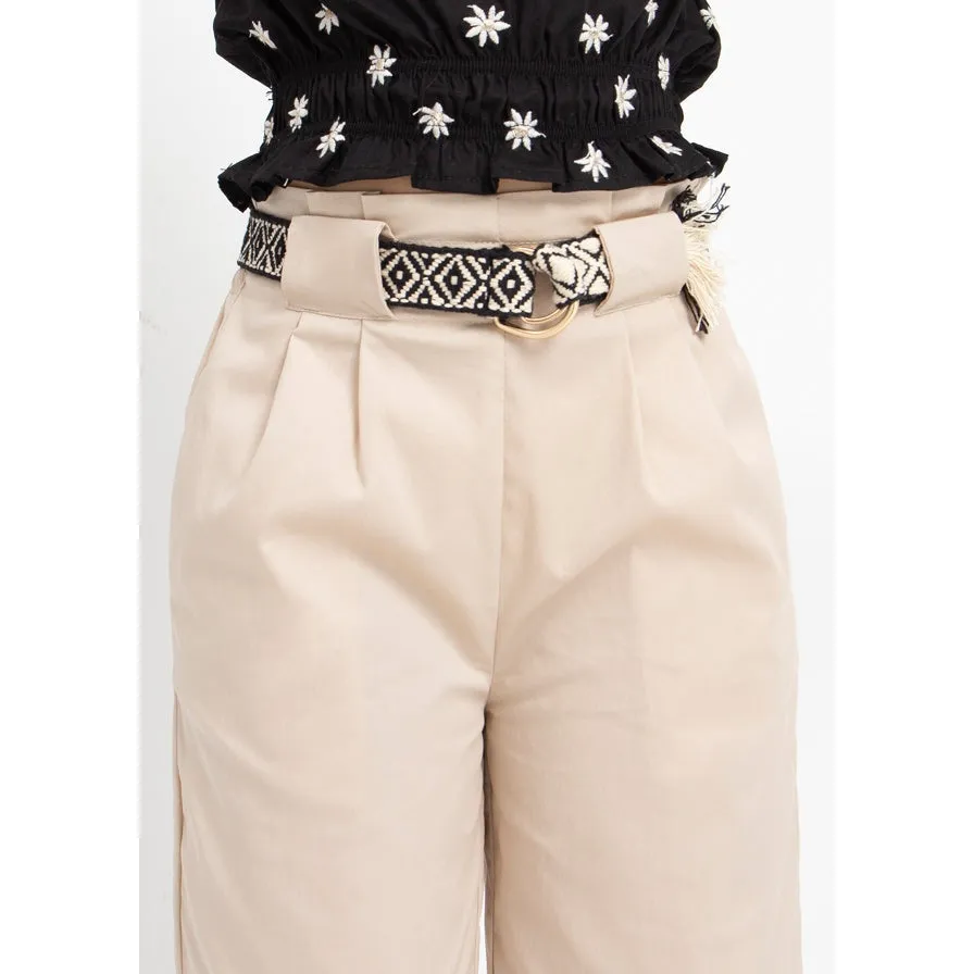 Mayoral Almond Cropped Pants & Belt Set