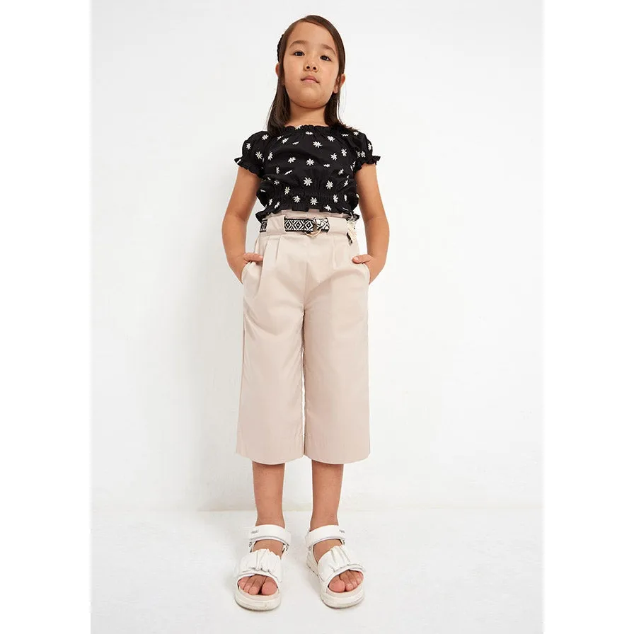 Mayoral Almond Cropped Pants & Belt Set