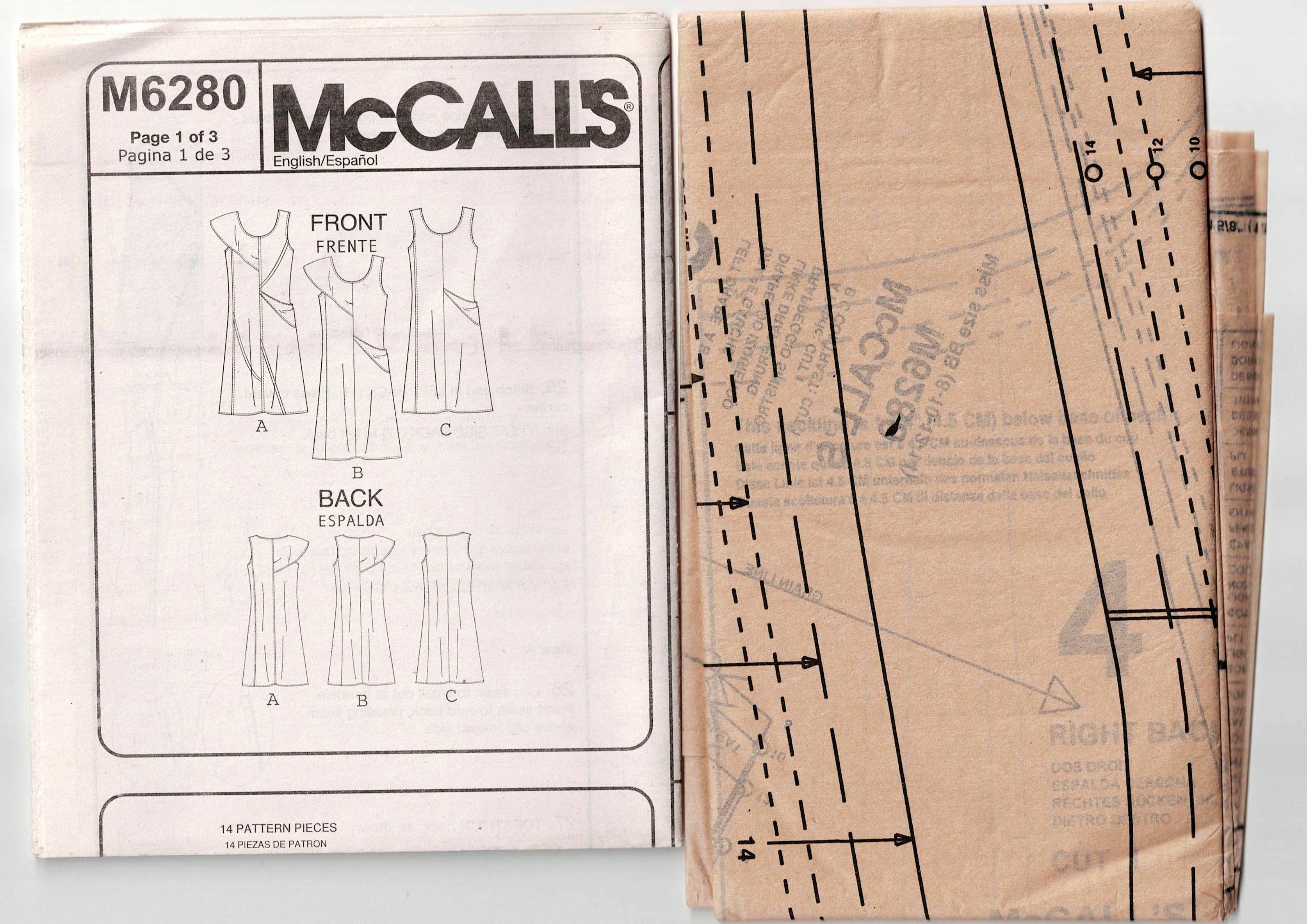 McCall's M6280 Asymmetric Seamed Shift Dress Out Of Print Sewing Pattern Sizes 8 - 14 UNCUT Factory Folded