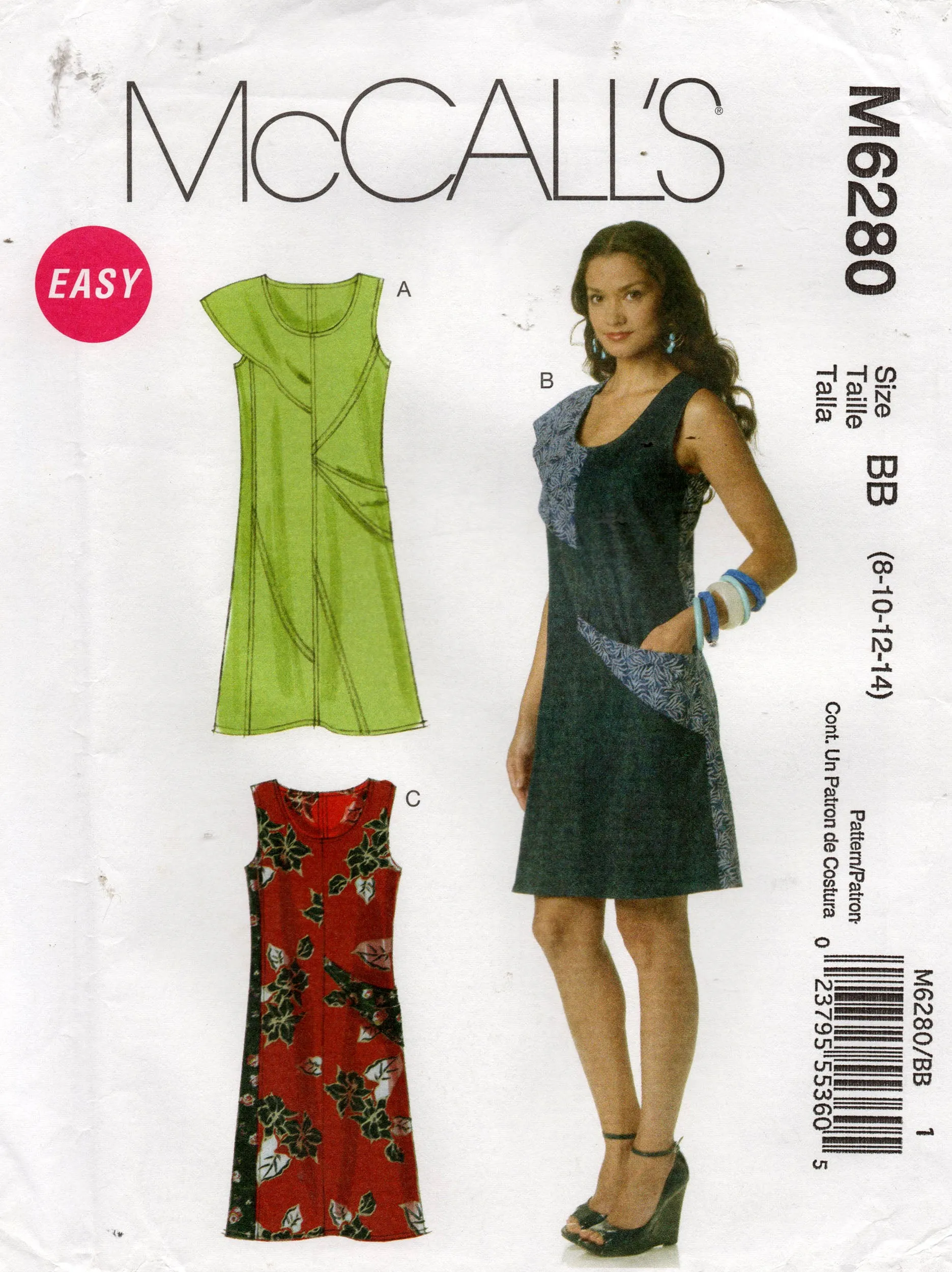 McCall's M6280 Asymmetric Seamed Shift Dress Out Of Print Sewing Pattern Sizes 8 - 14 UNCUT Factory Folded