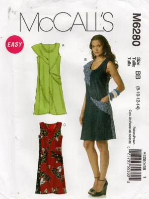 McCall's M6280 Asymmetric Seamed Shift Dress Out Of Print Sewing Pattern Sizes 8 - 14 UNCUT Factory Folded