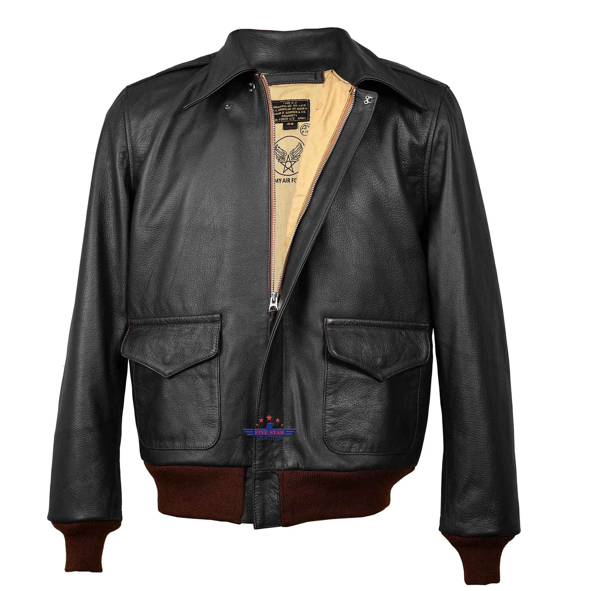 MEN A2 REPRO DAVID D. DONIGER MILITARY FLIGHT REAL GOATSKIN LEATHER JACKET