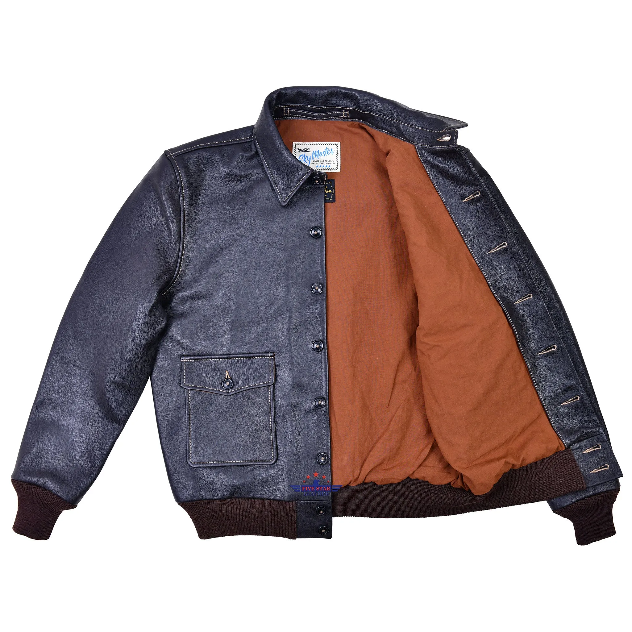 Men FiveStar Pilot Flight Air force Corp Bomber WALDO PEPPER Leather Jacket