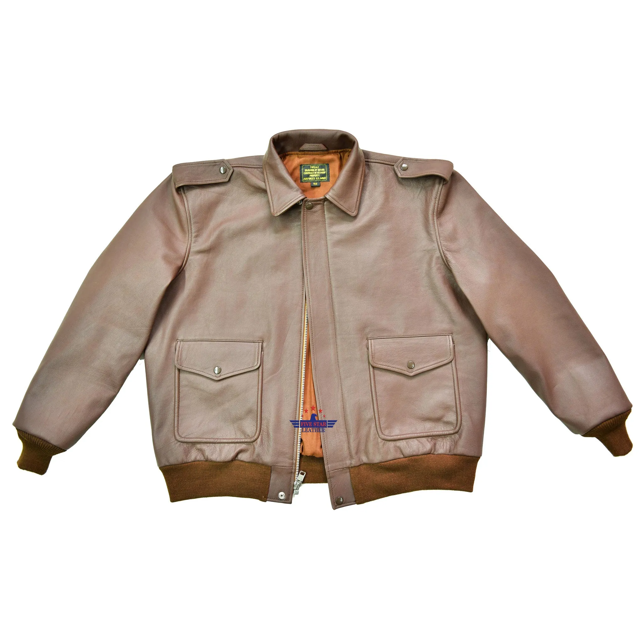 Men's Vintage A2 Sergeant "Oddball" Real Goatskin Leather Jacket Russet Brown